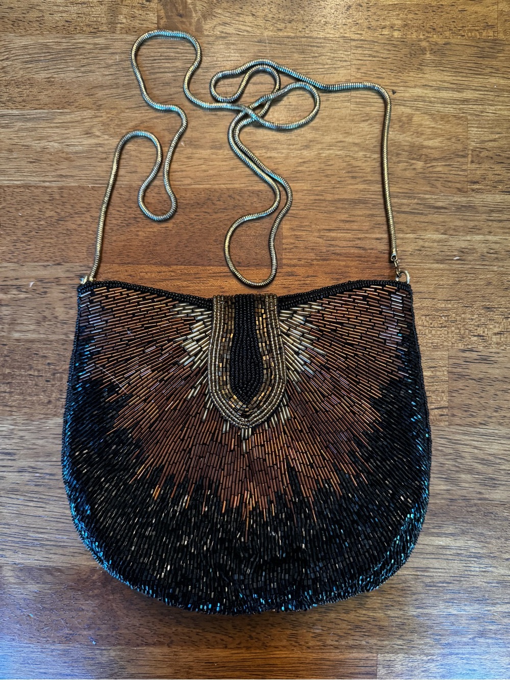 Vtg Evening Gold Black Glass Bugle Beads Coin Theatre Purse